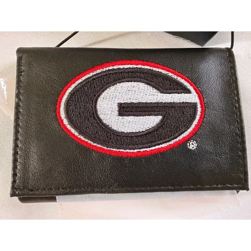 Rico NCAA Georgia Bulldogs Mens Black Genuine Leather Embroidered Trifold Wallet